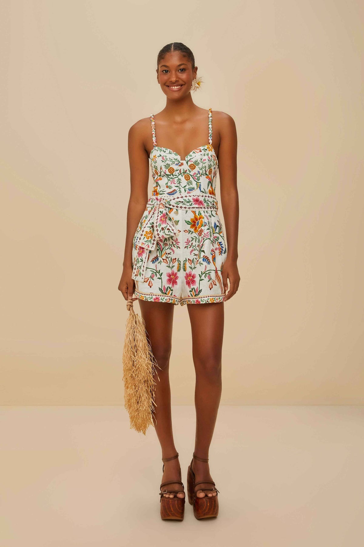 Off-White Delicate Forest Euroflax™ Premium Linen Romper – FARM Rio