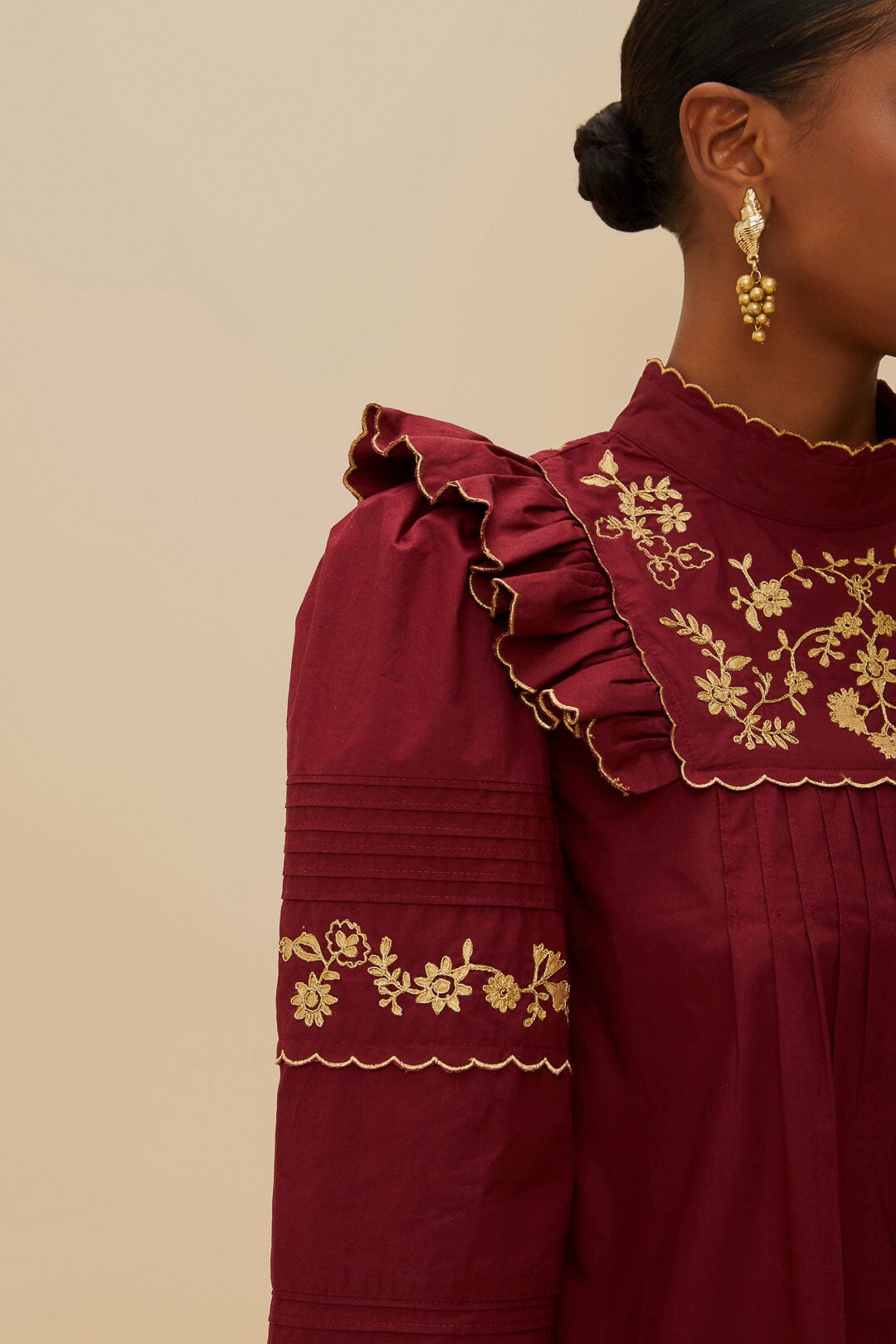 Burgundy Golden Embroidered Organic Cotton Blouse – FARM Rio