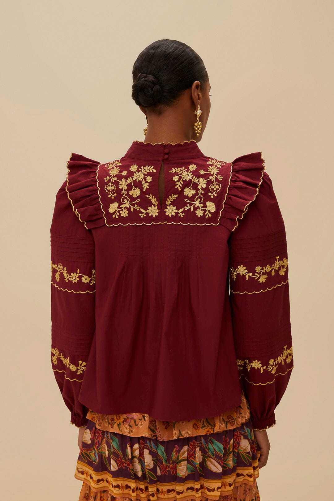 Burgundy Golden Embroidered Organic Cotton Blouse – FARM Rio