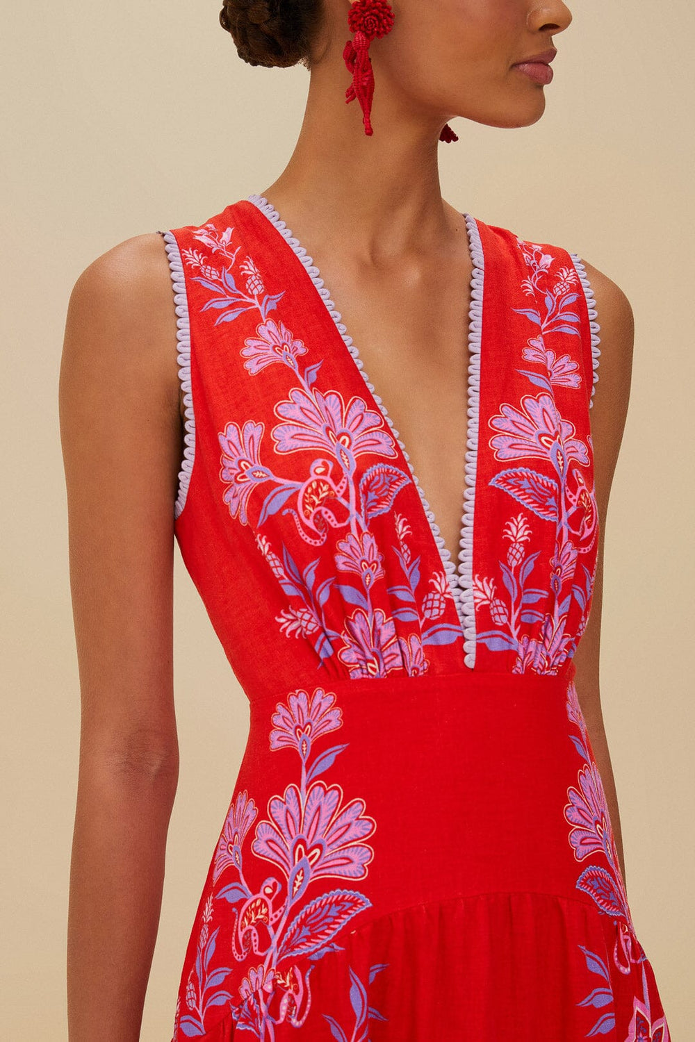 Red Porcelain Garden Euroflax™ Premium Linen Midi Dress – FARM Rio