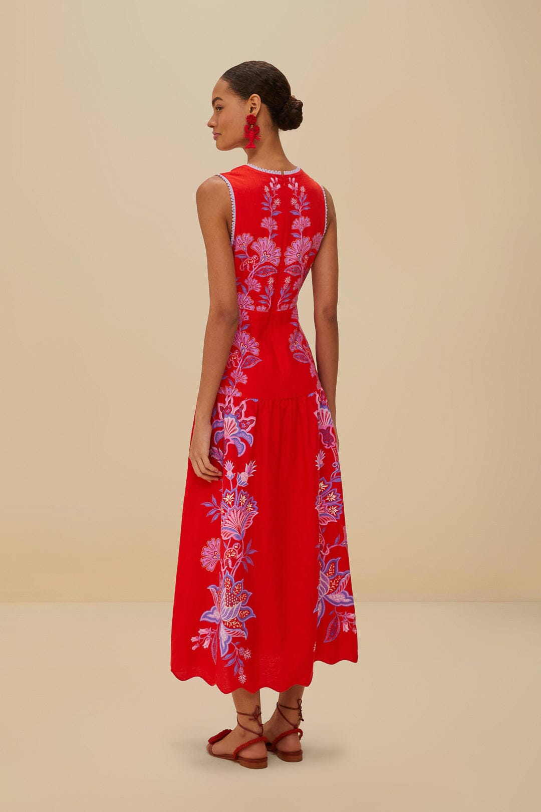 Red Porcelain Garden Euroflax™ Premium Linen Midi Dress – FARM Rio