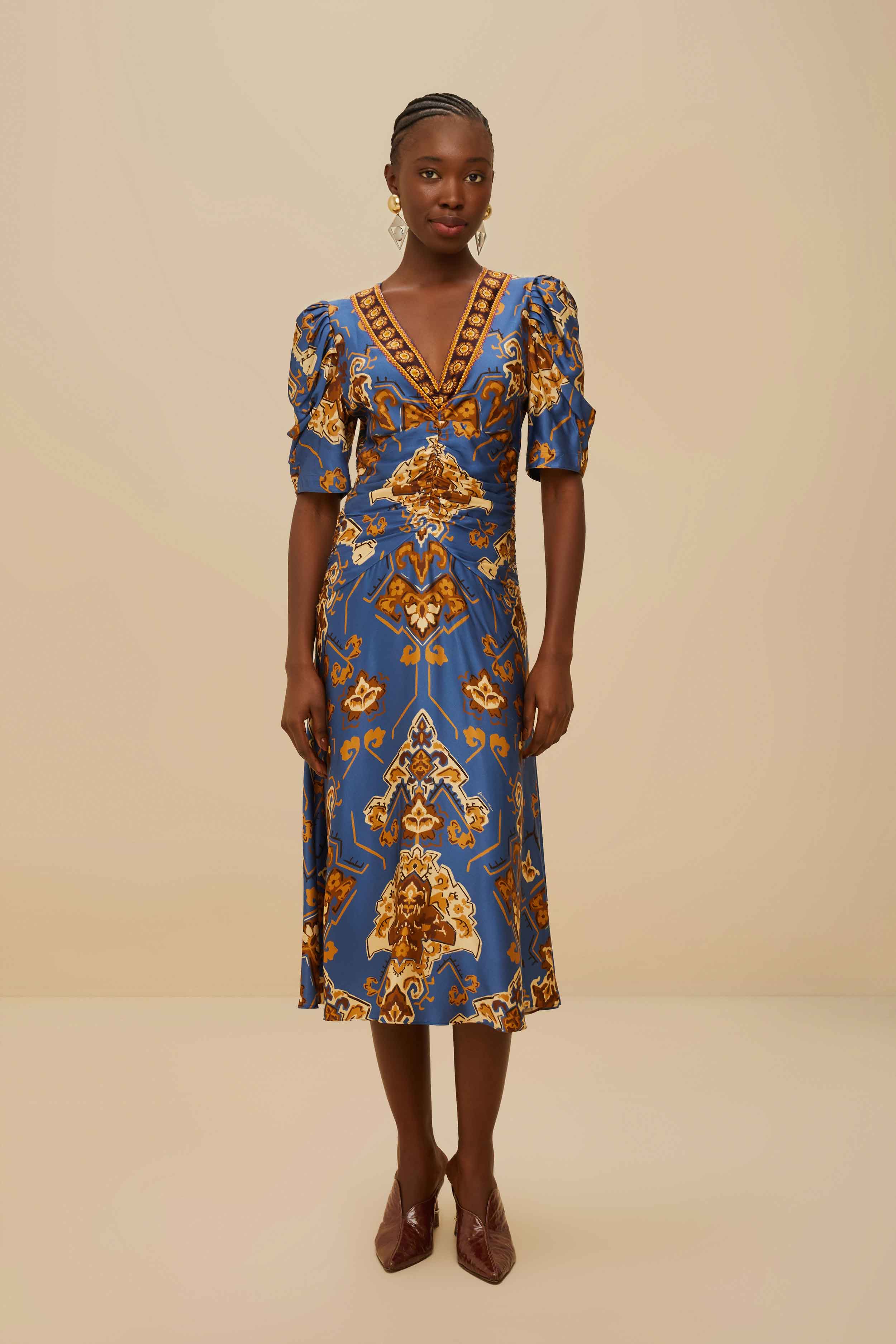 Blue Ornament Floral Midi Dress – FARM Rio