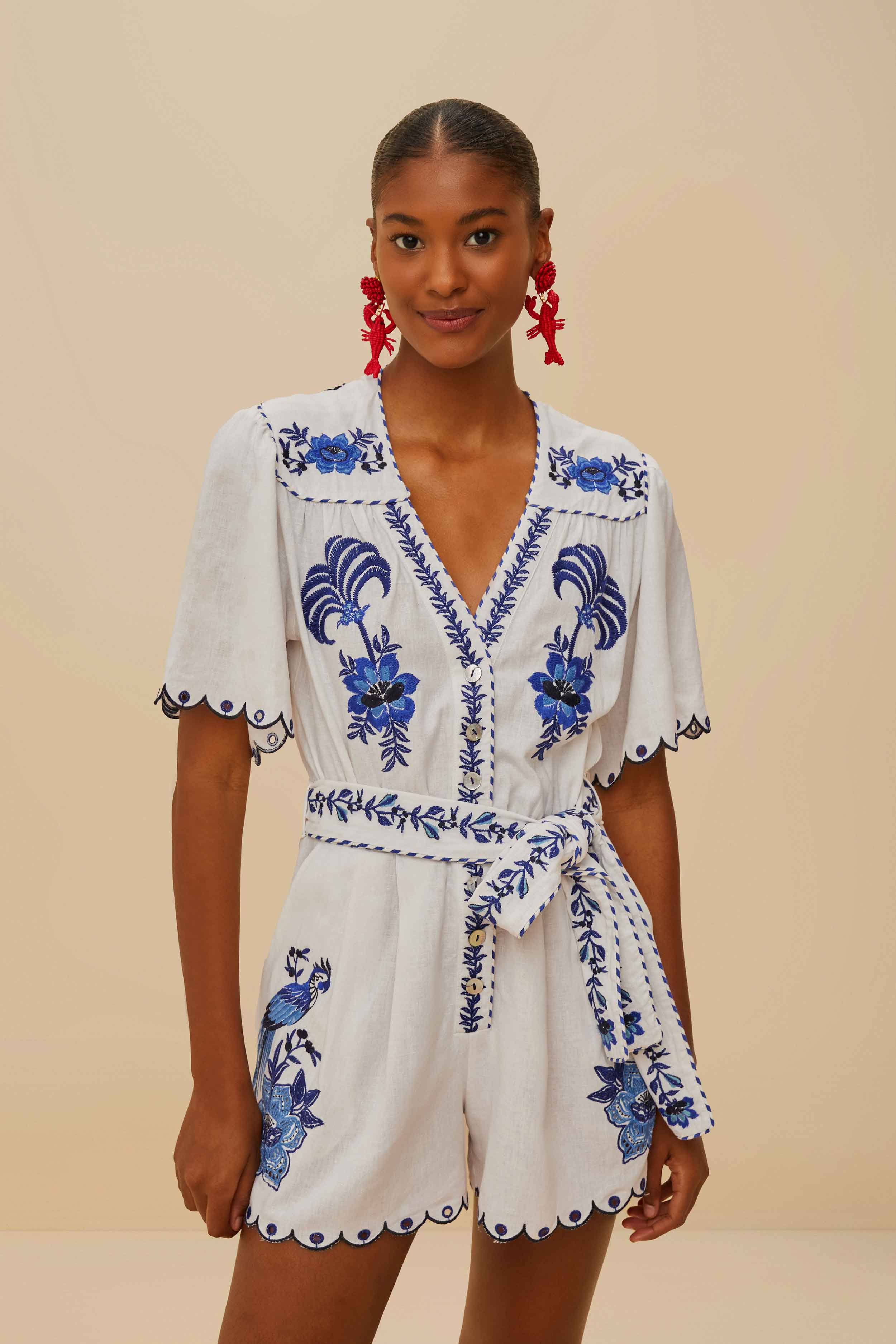 Blue Delicate Forest Richelieu Embroidered LENZING™ ECOVERO™ Euroflax™ – FARM Rio