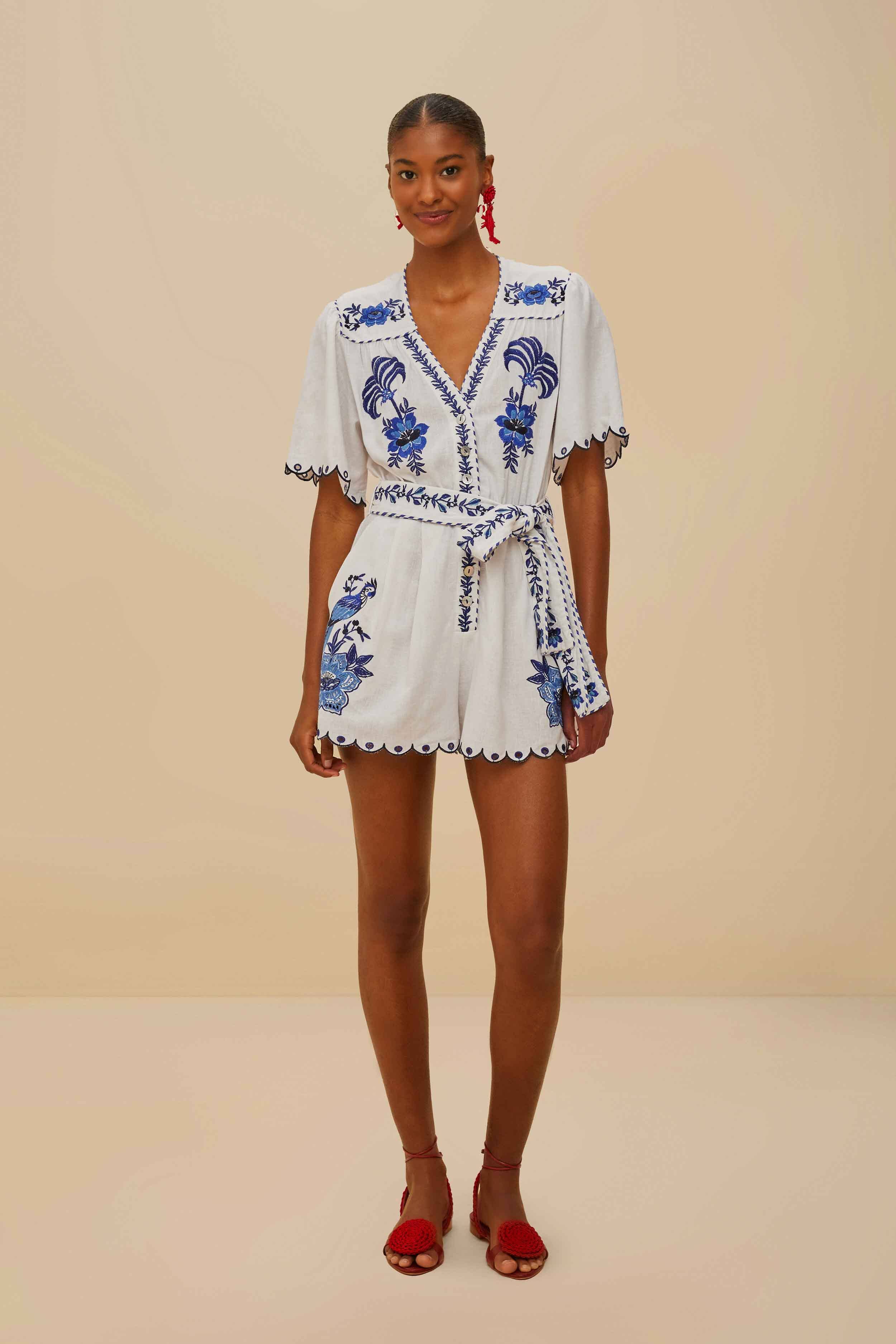 Blue Delicate Forest Richelieu Embroidered LENZING™ ECOVERO™ Euroflax™ – FARM Rio