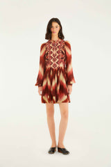 Red Amanda Stripes Tapestry Quilted Mini Dress