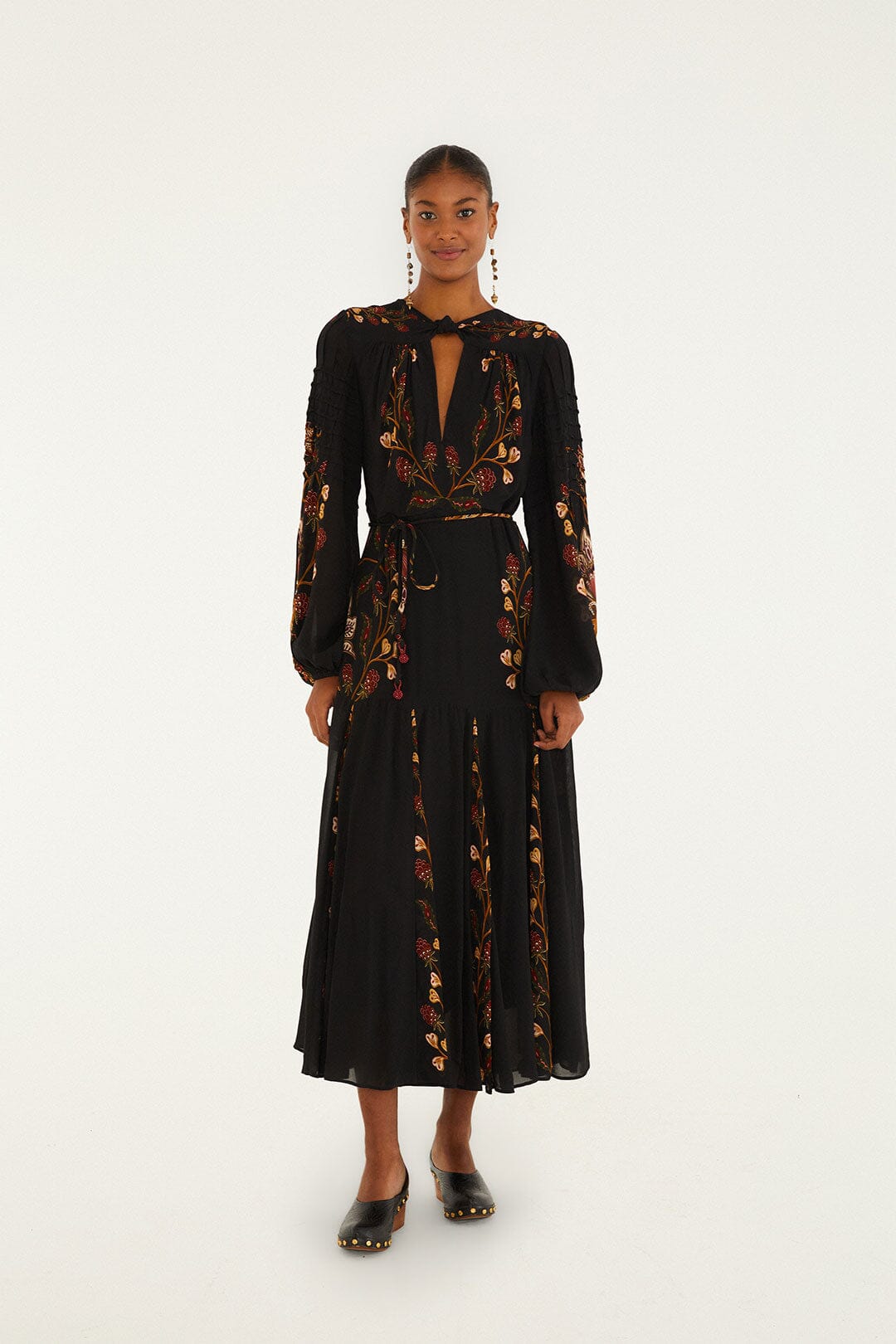 Black Berry Garden Long Sleeve Pleated Maxi Dress