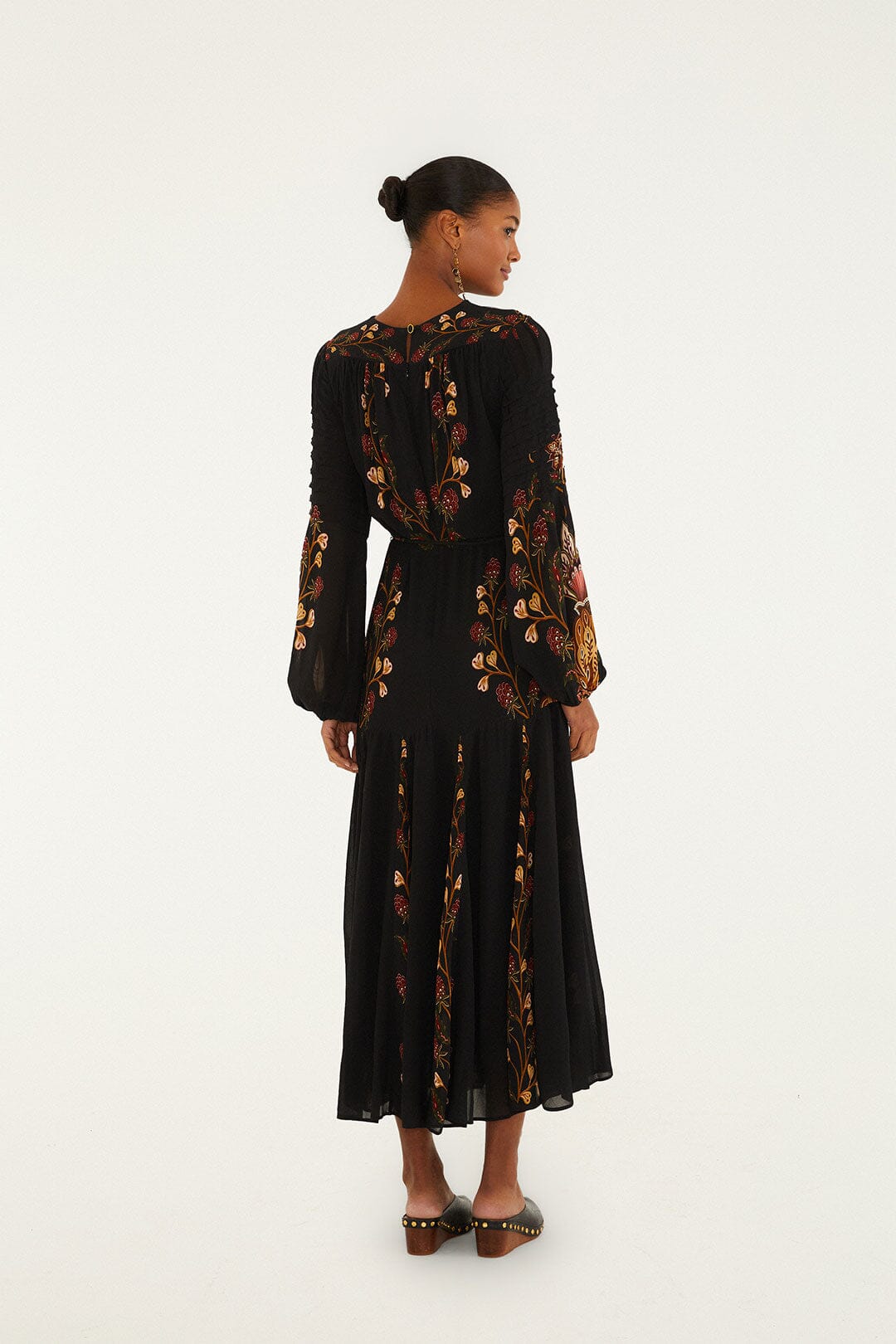 Black Berry Garden Long Sleeve Pleated Maxi Dress