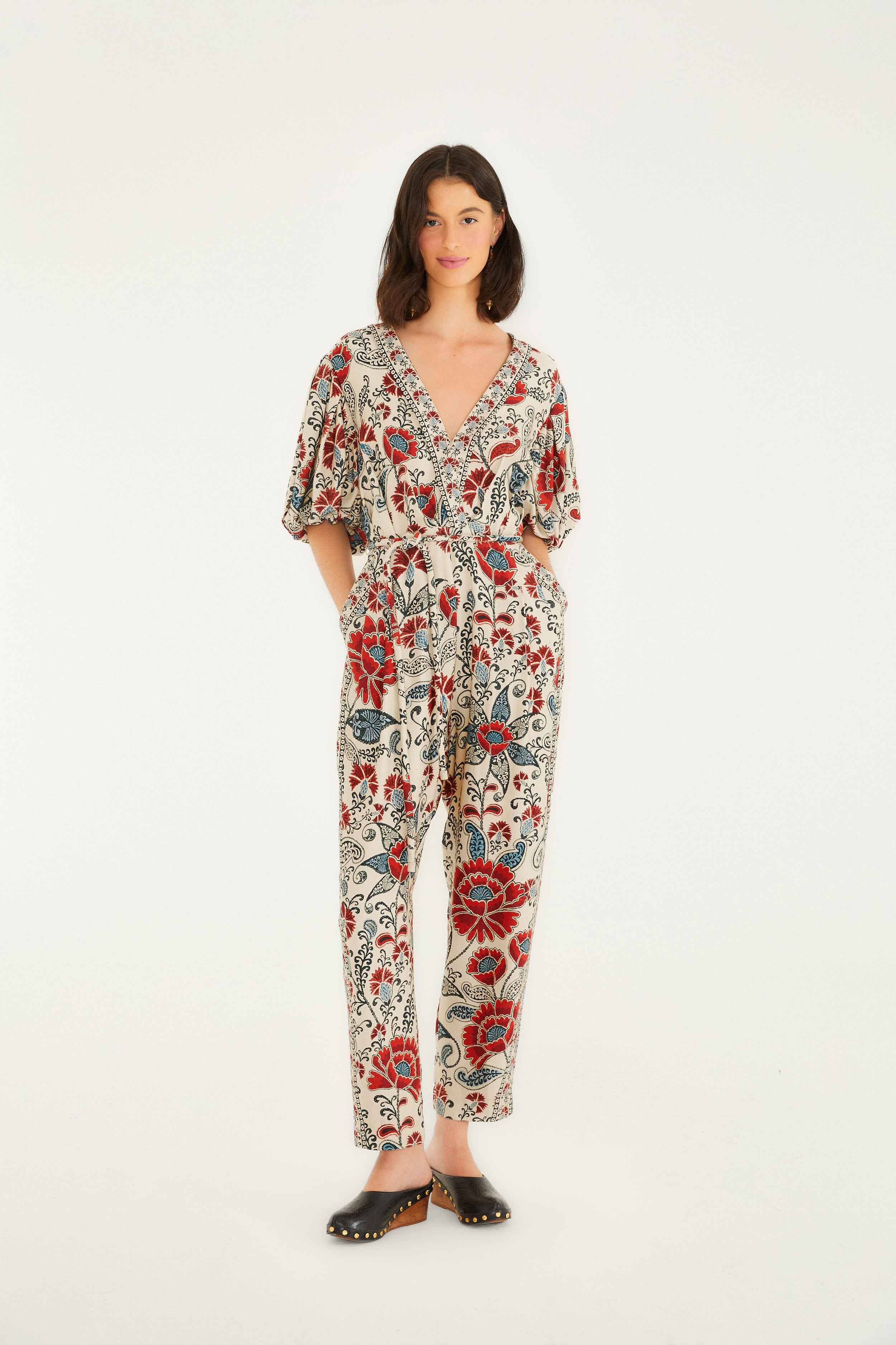 Sand Francesca V Neckline Short Sleeve Jumpsuit