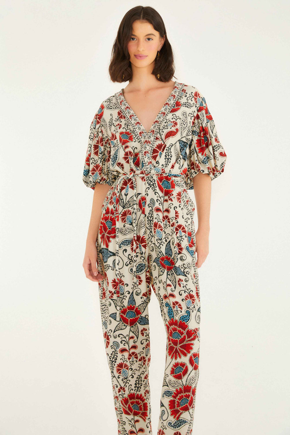 Sand Francesca V Neckline Short Sleeve Jumpsuit