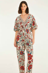 Sand Francesca V Neckline Short Sleeve Jumpsuit