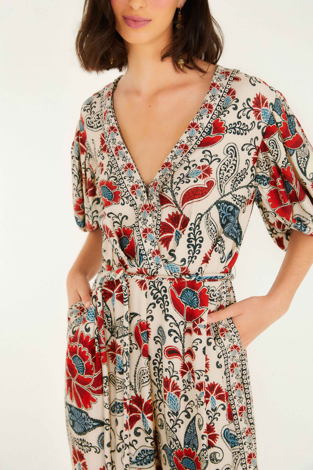 Sand Francesca V Neckline Short Sleeve Jumpsuit