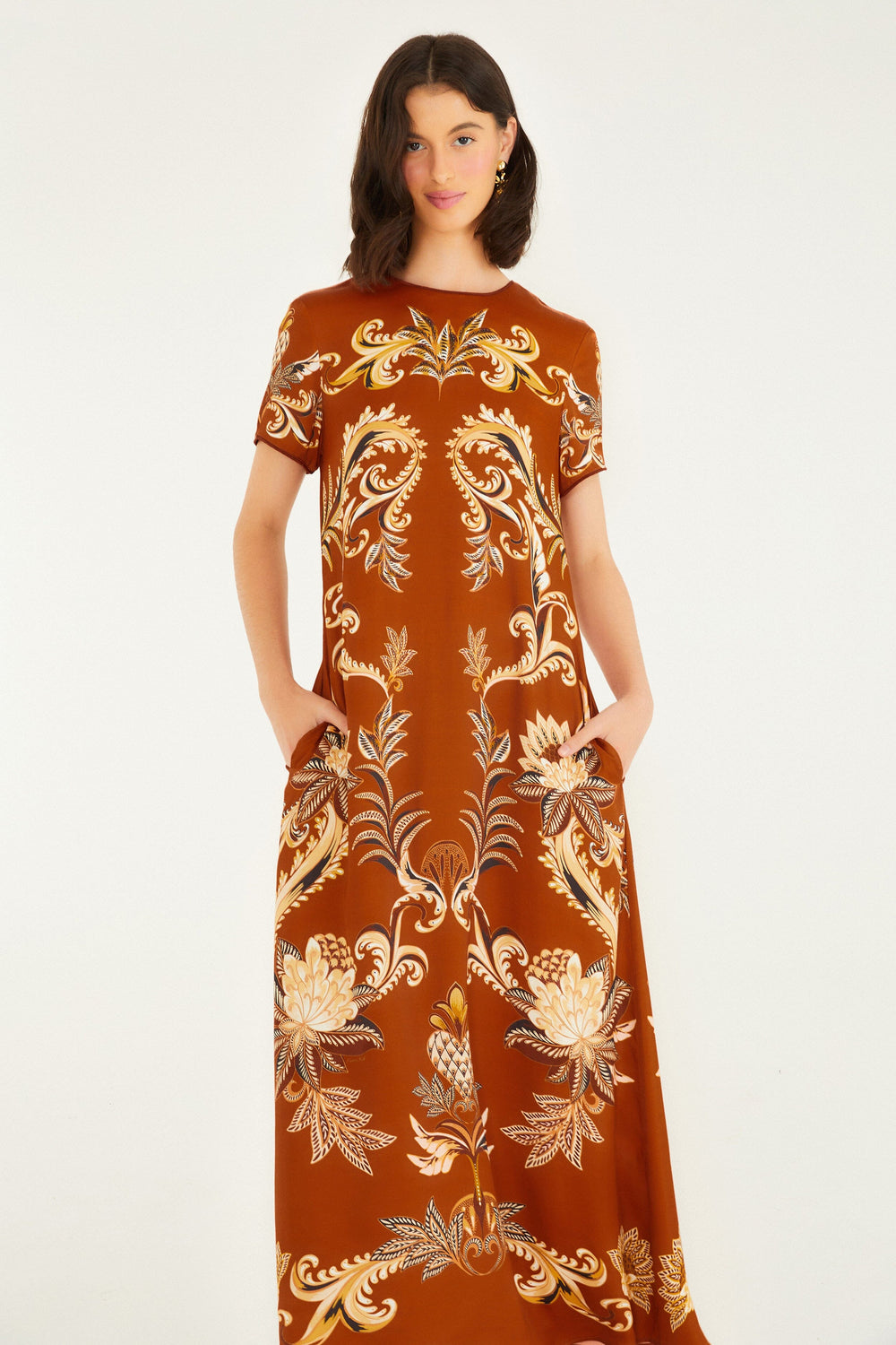 Orange Arabesque Paradise Lenzing� Ecovero� Viscose Maxi Dress