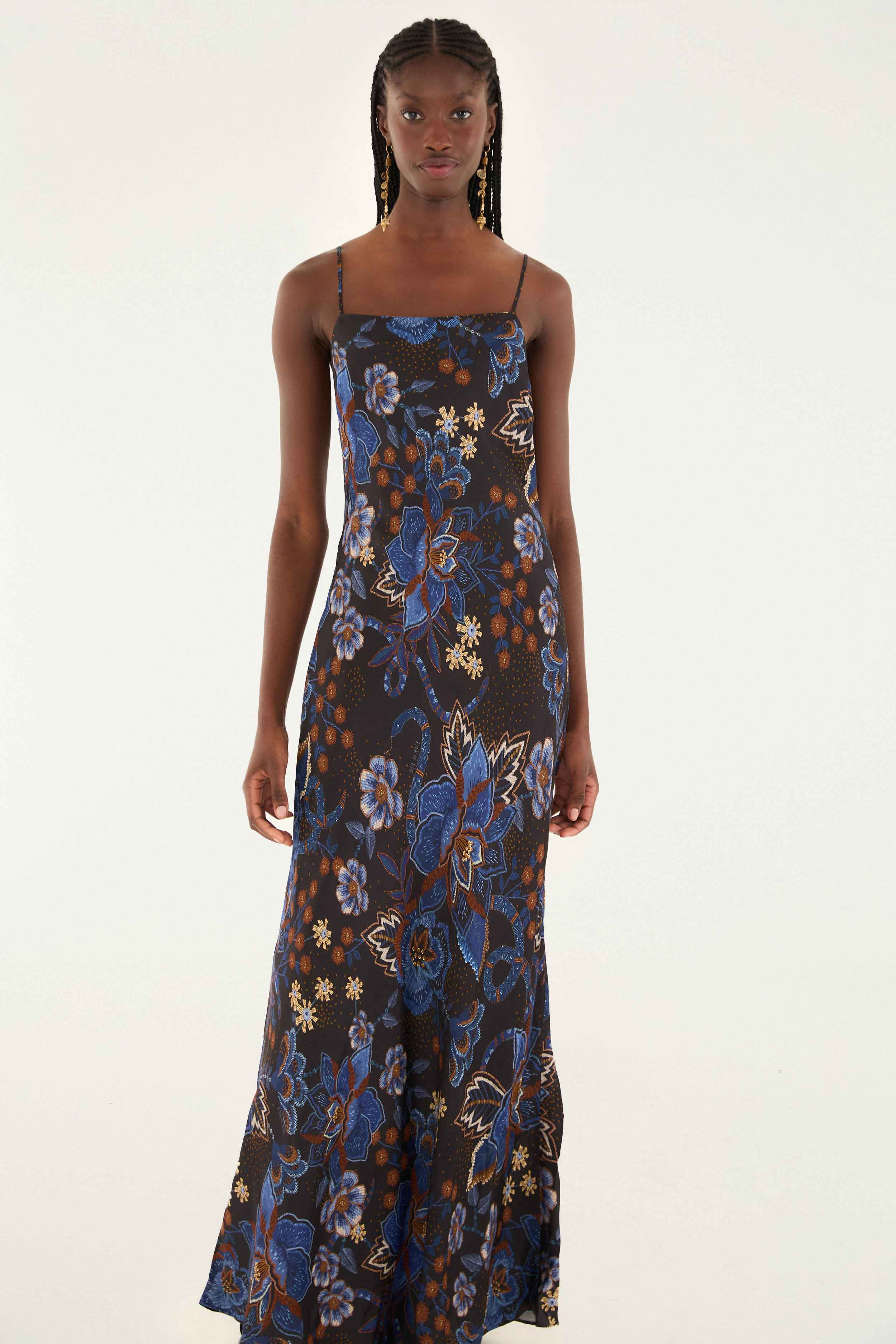 Black Snakes Bouquet Lenzing� Ecovero� Slip Maxi Dress