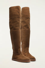 Brown Over The Knee Flat Boot