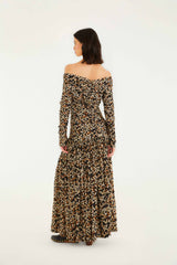Black Tiny Flowers Long Sleeve Maxi Dress