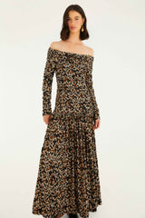 Black Tiny Flowers Long Sleeve Maxi Dress