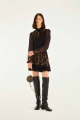 Black Garden 3d Rose Long Sleeve Ruffled Mini Dress