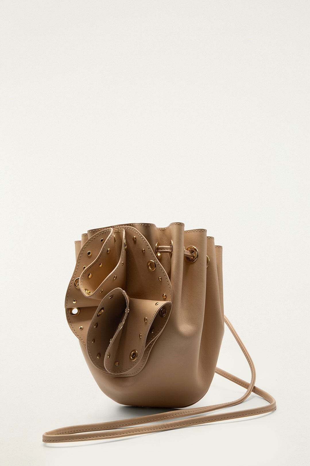 Cream Leather Studded Crossbody Flower Bag
