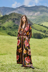 Black Chenille Flowers Lenzing™ Ecovero™ Viscose Pants