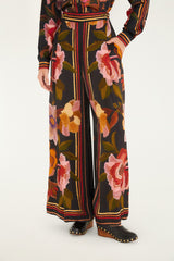 Black Chenille Flowers Lenzing™ Ecovero™ Viscose Pants