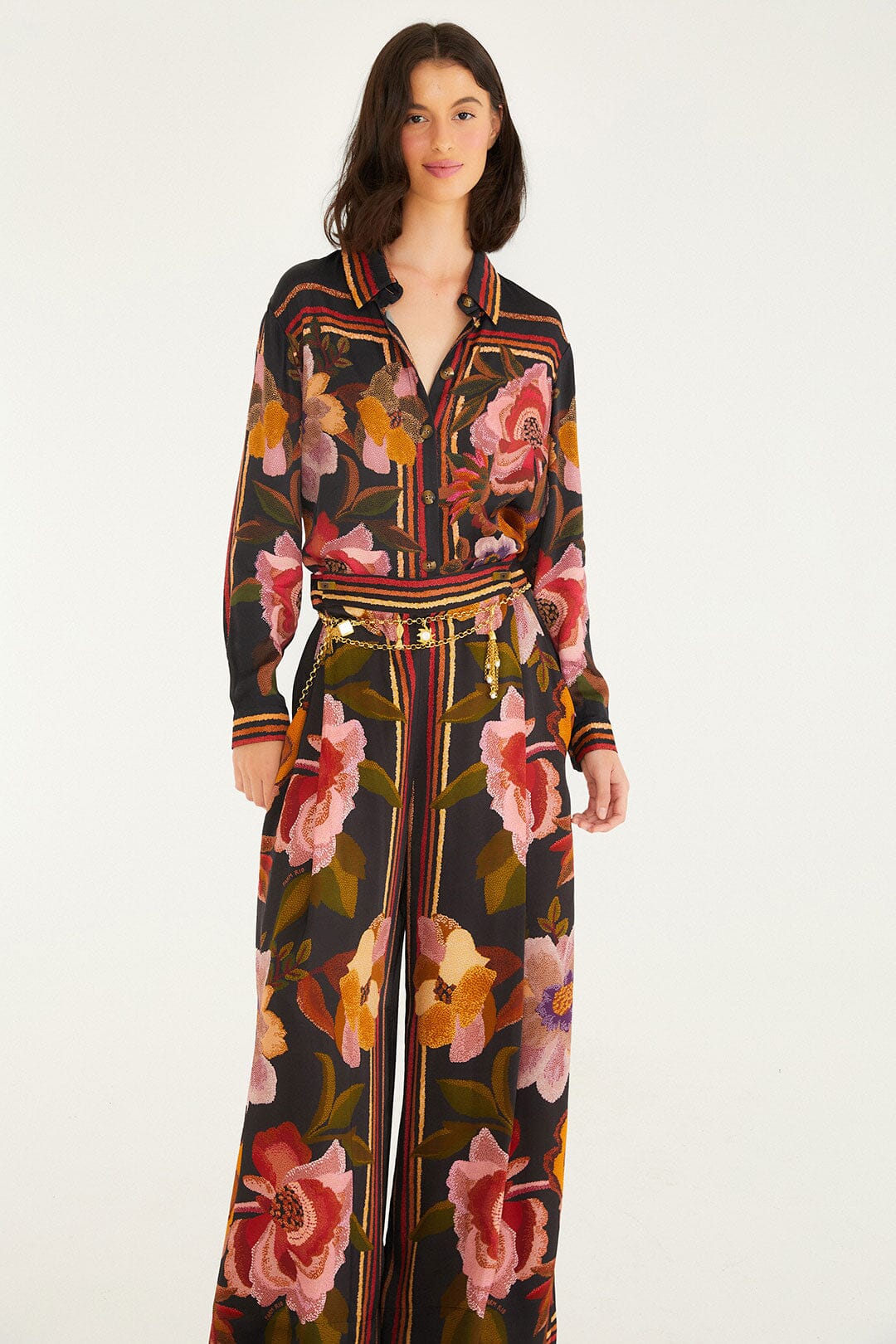 Black Chenille Flowers Lenzing™ Ecovero™ Viscose Pants