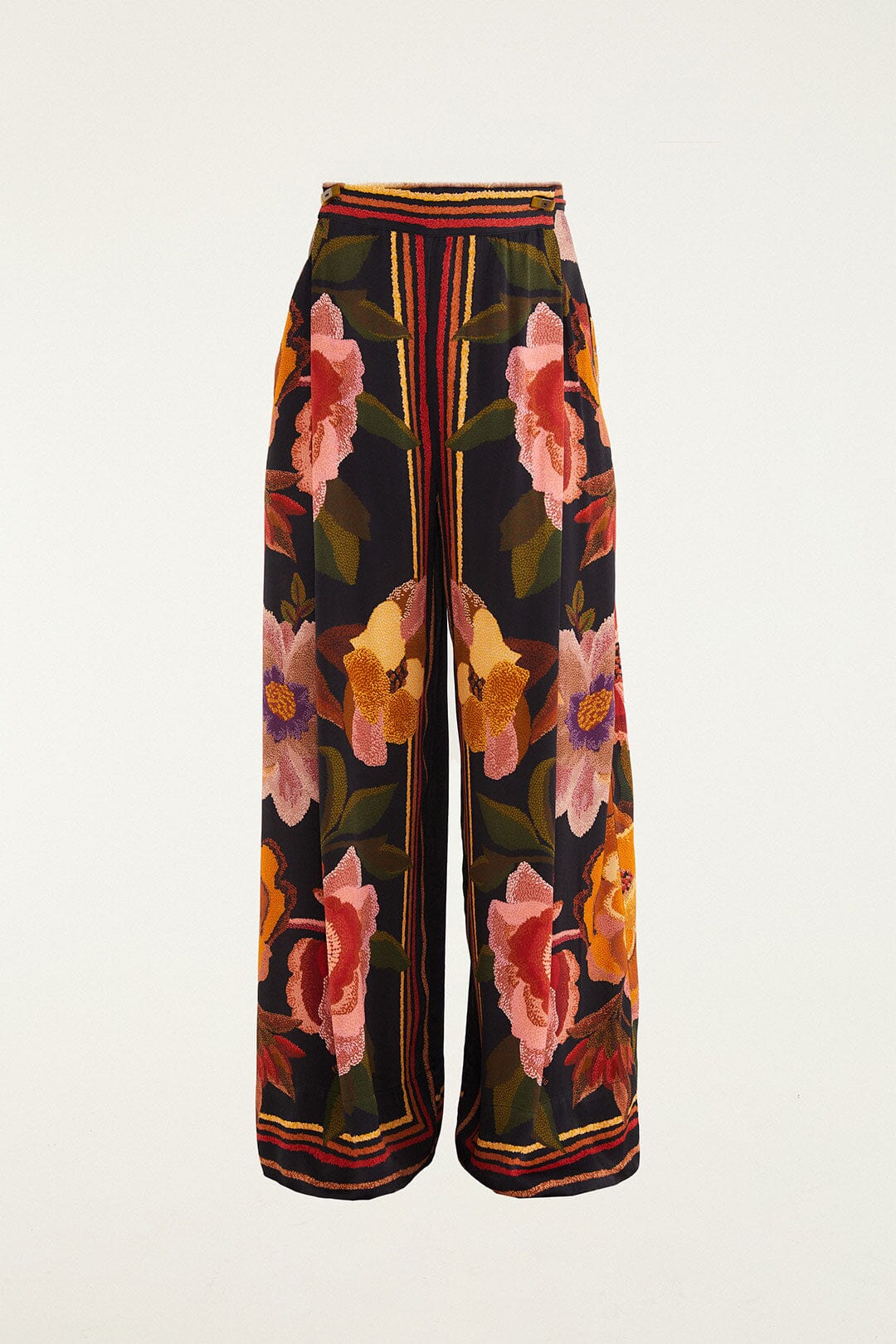 Black Chenille Flowers Lenzing™ Ecovero™ Viscose Pants