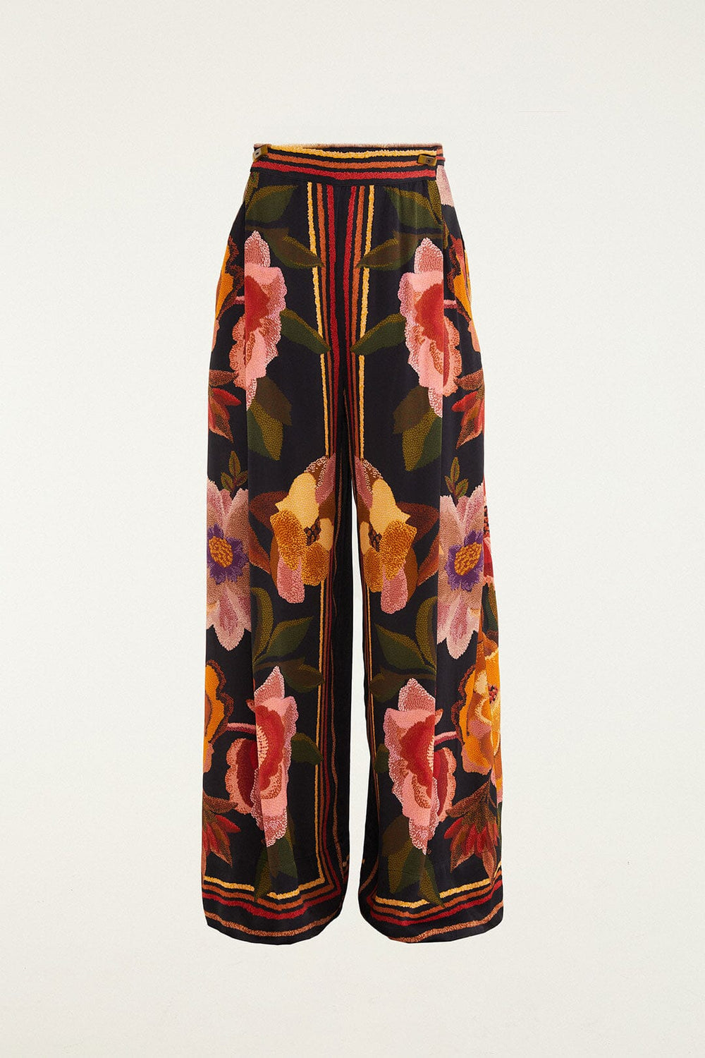 Black Chenille Flowers Lenzing™ Ecovero™ Viscose Pants