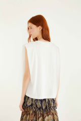 Off-White Sparkling Embroidered Padded Shoulder T-Shirt