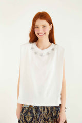 Off-White Sparkling Embroidered Padded Shoulder T-Shirt