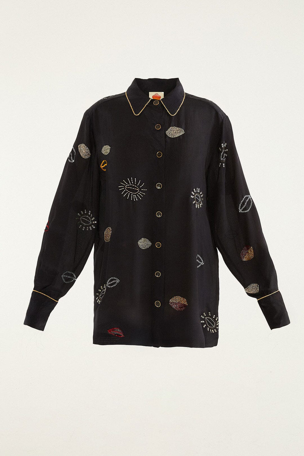 Black Beaded Kisses Buttoned Pajama Shirt