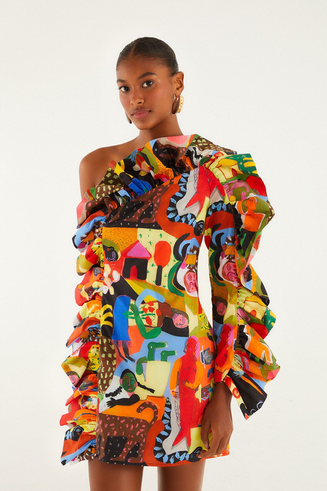 Ana Leovy Farm Rio Organic Cotton One Shoulder Mini Dress