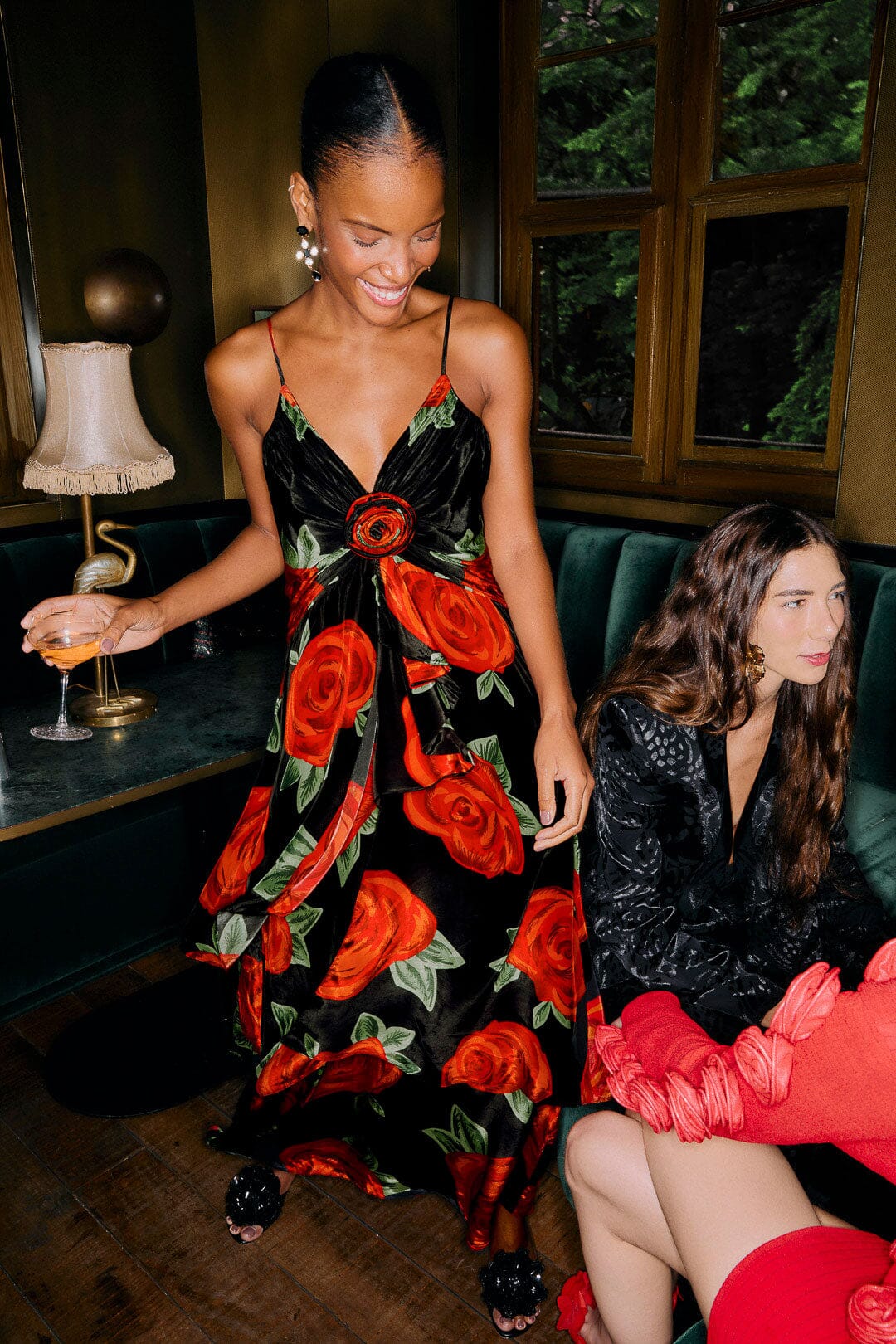 Black Latin Roses 3d Flower Layered Maxi Dress