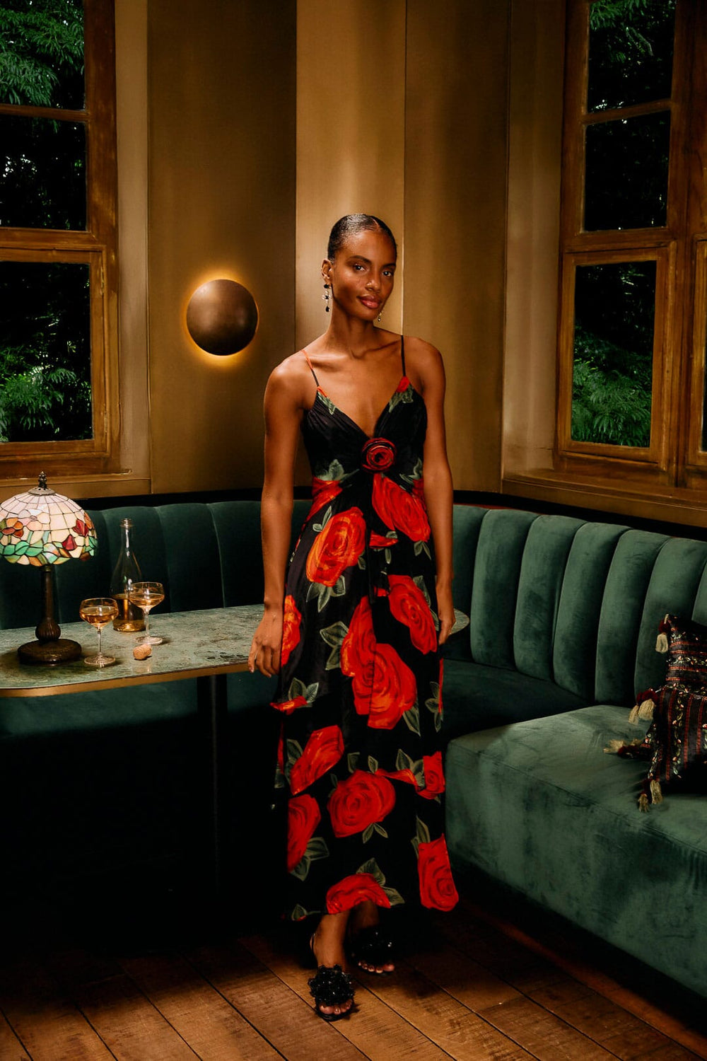 Black Latin Roses 3d Flower Layered Maxi Dress