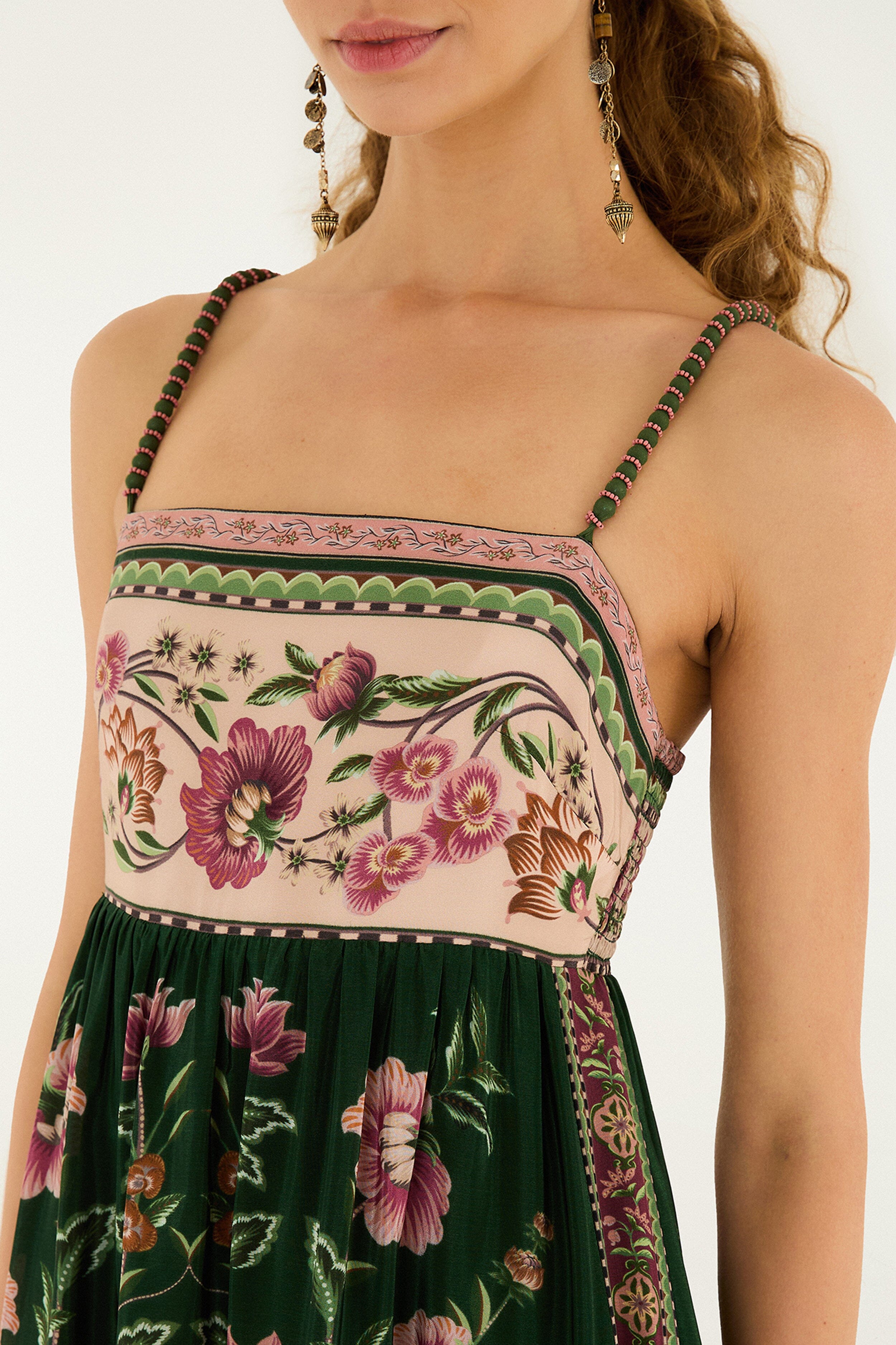 Green Flowering Garden Tree Sleveeless Midi Dress