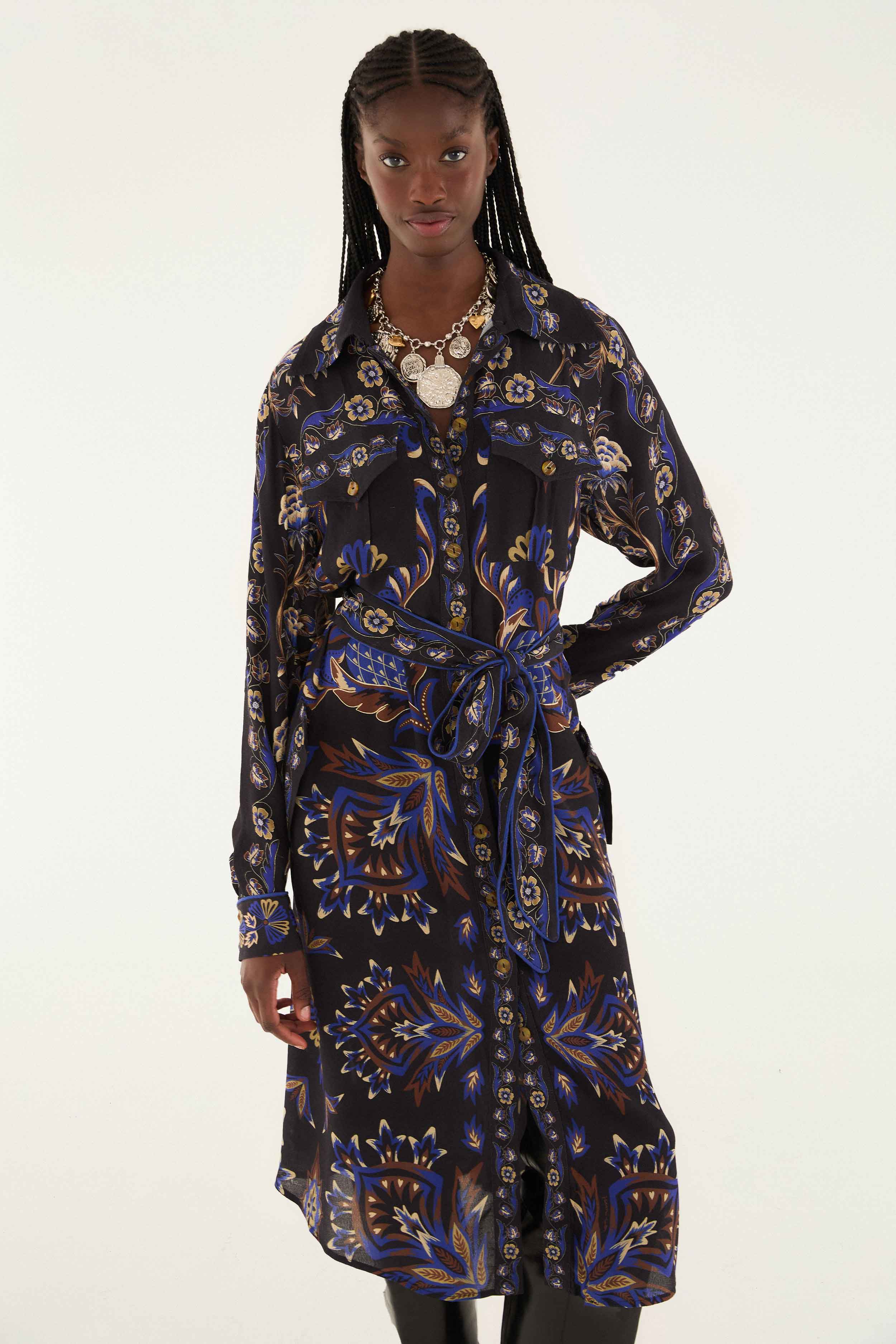 Black Arabesque Mix Scarves Midi Dress