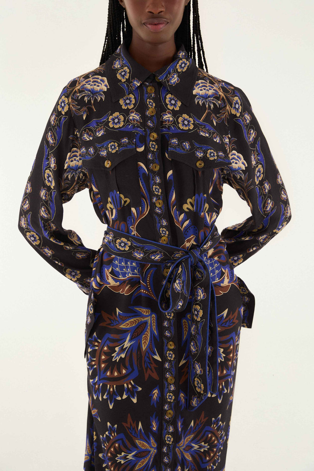 Black Arabesque Mix Scarves Midi Dress