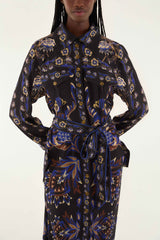 Black Arabesque Mix Scarves Midi Dress