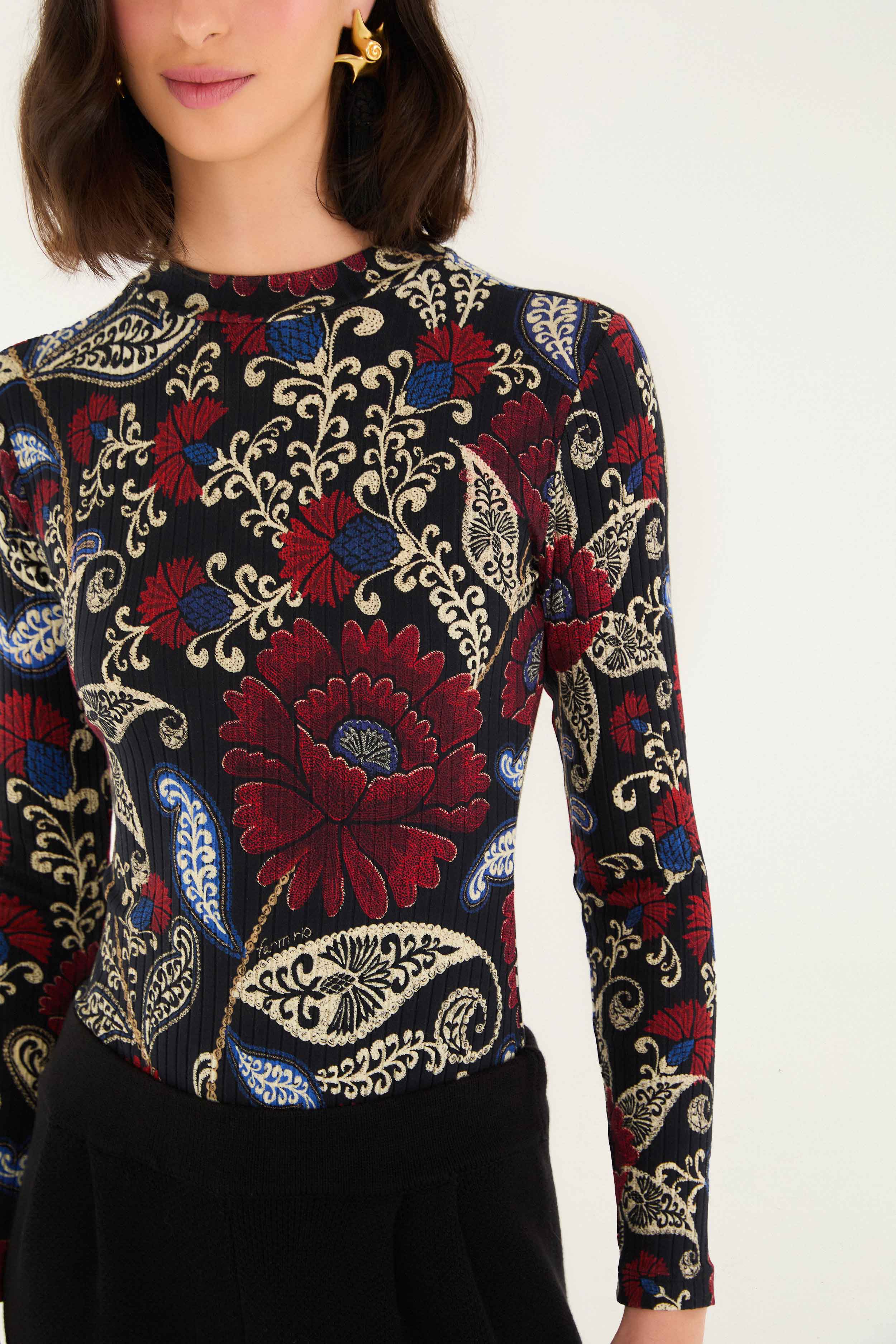 Black Valentina High Neck Long Sleeve Jersey Bodysuit