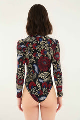 Black Valentina High Neck Long Sleeve Jersey Bodysuit