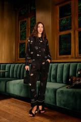 Black Beaded Kisses Side Pockets Pajama Pants