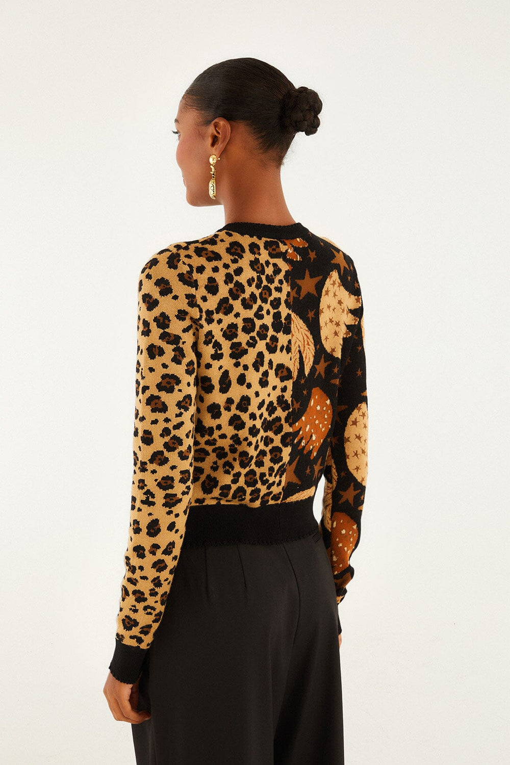 Mixed Banana Leopard Buttoned Cardigan