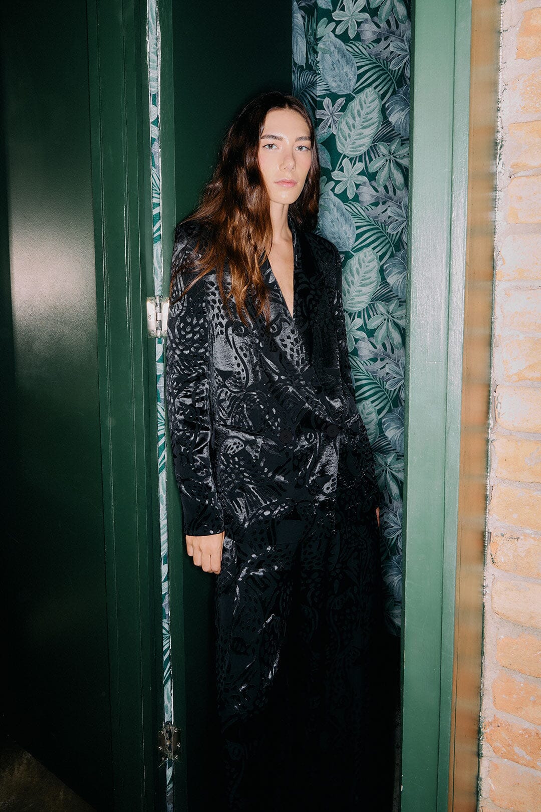 Black Leopard Buttoned Jacquard Blazer