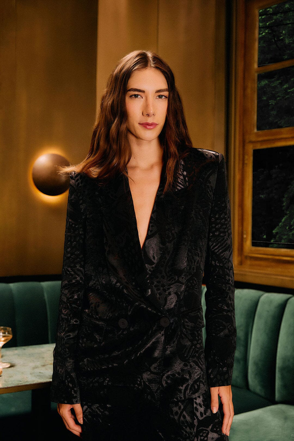 Black Leopard Buttoned Jacquard Blazer