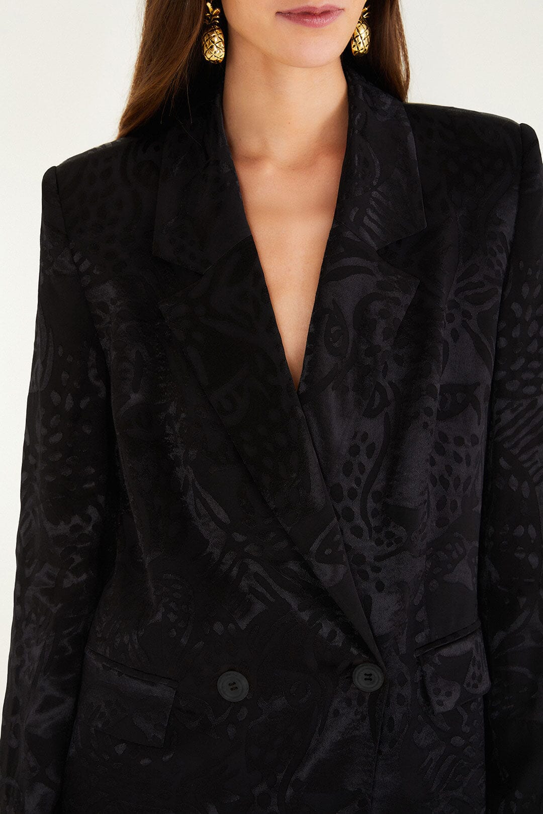 Black Leopard Buttoned Jacquard Blazer