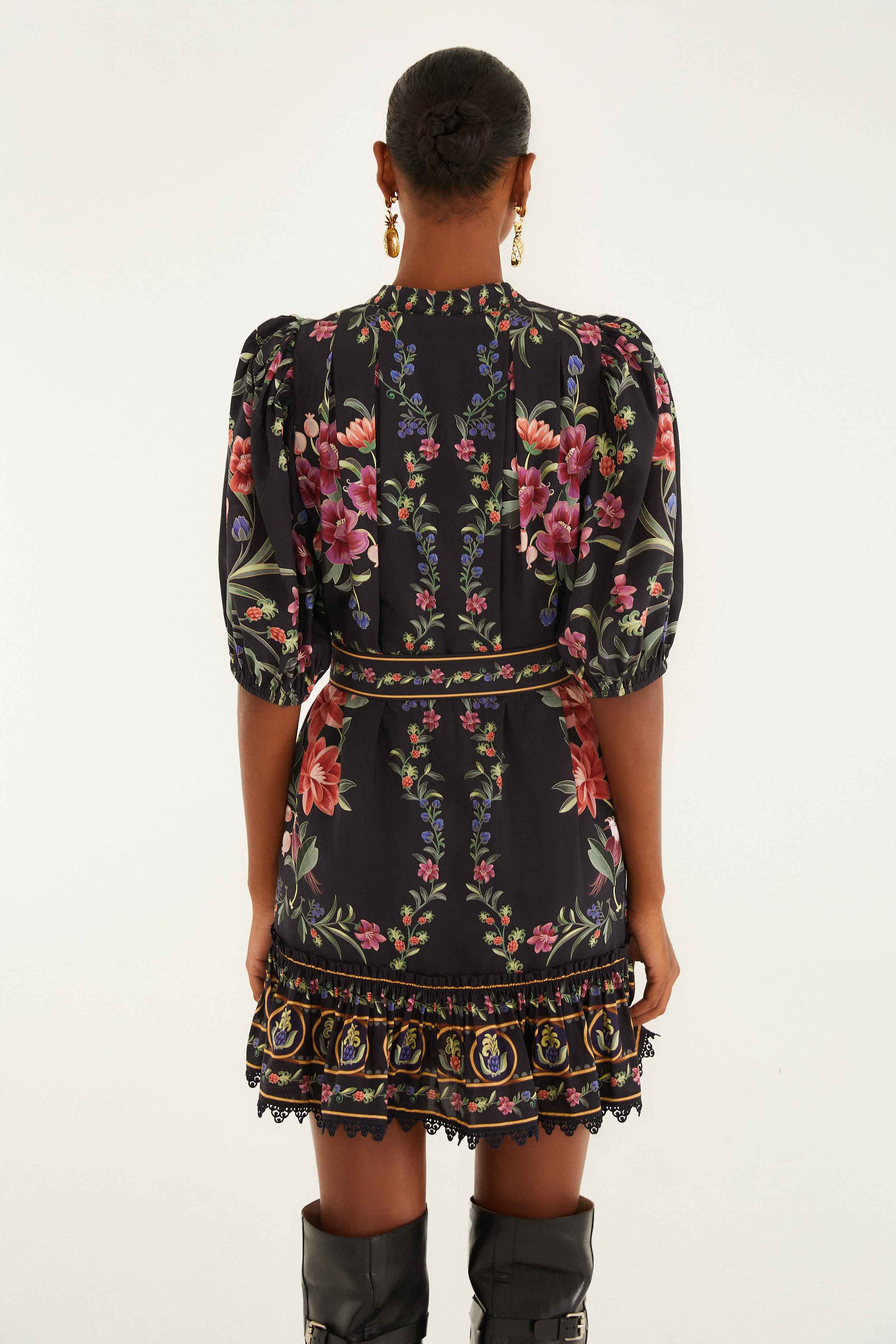 Black Belle Garden Lace Belted Mini Dress