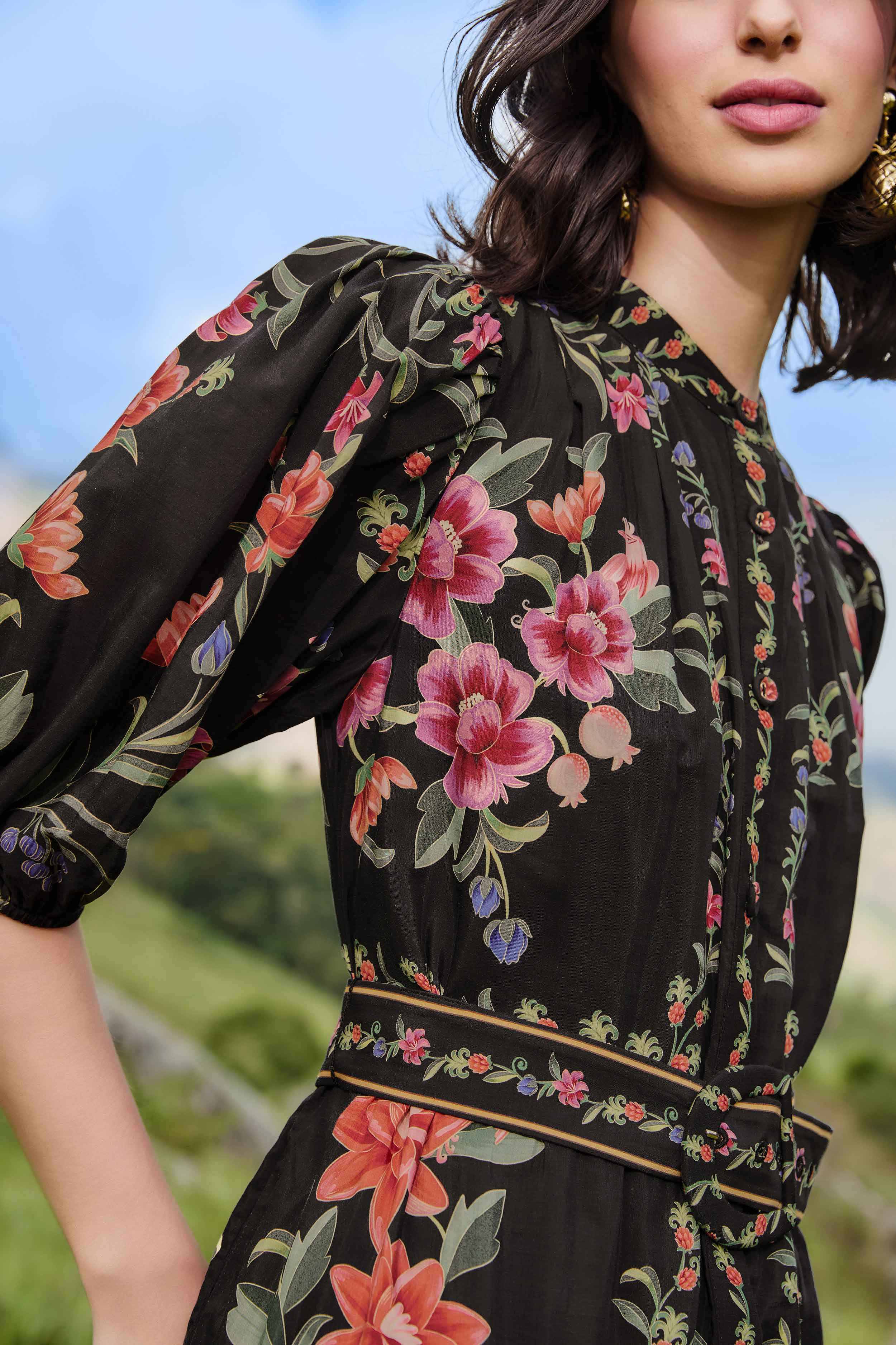 Black Belle Garden Lace Belted Mini Dress