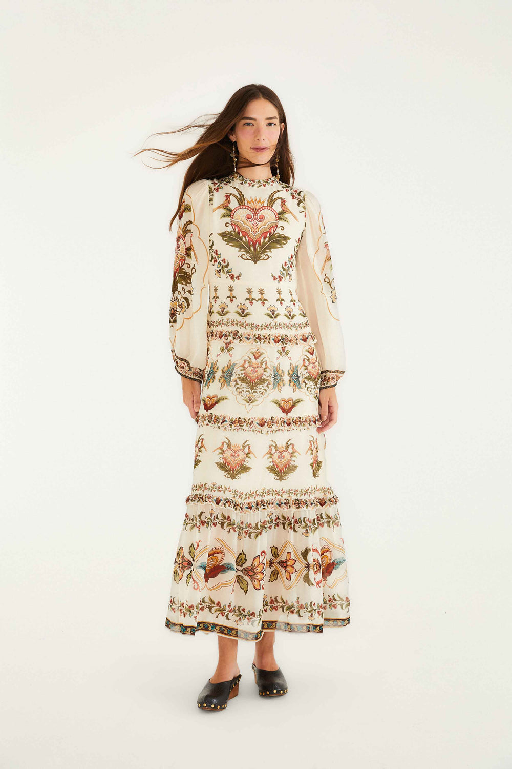 Cream Majestic Hearts Maxi Dress