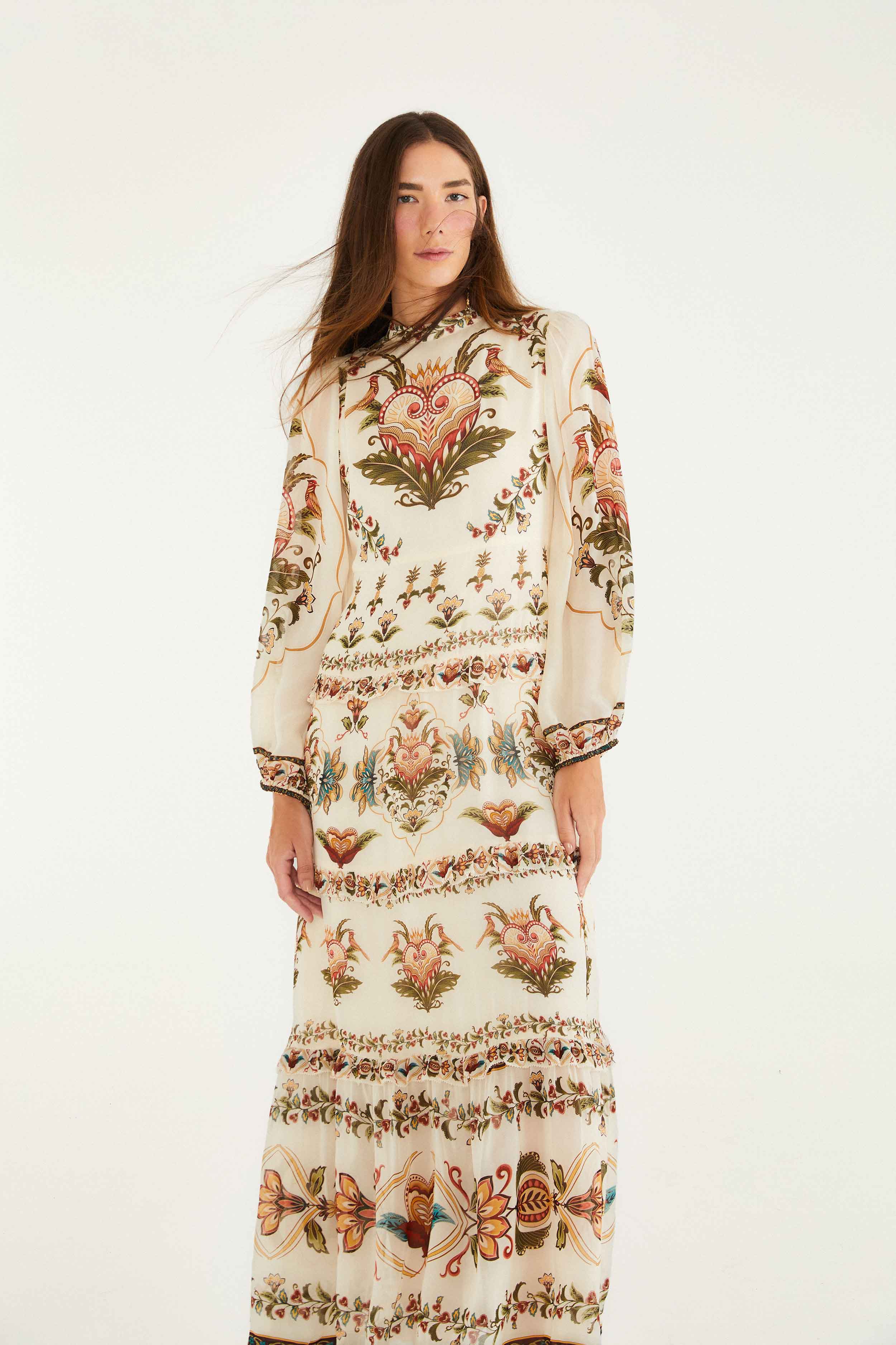 Cream Majestic Hearts Maxi Dress