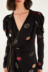 Black Beaded Kisses Lenzing™ Ecovero™ Viscose Wrap Mini Dress