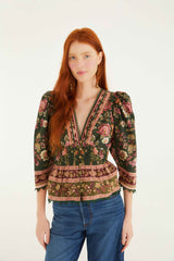 Green Flowering Garden Tree Blouse